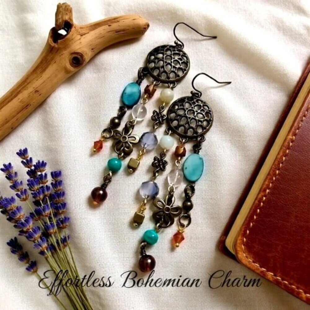 Handmade!!! Extra Long Chandelier Earrings! Loaded w. Beads Crystals Connectors
